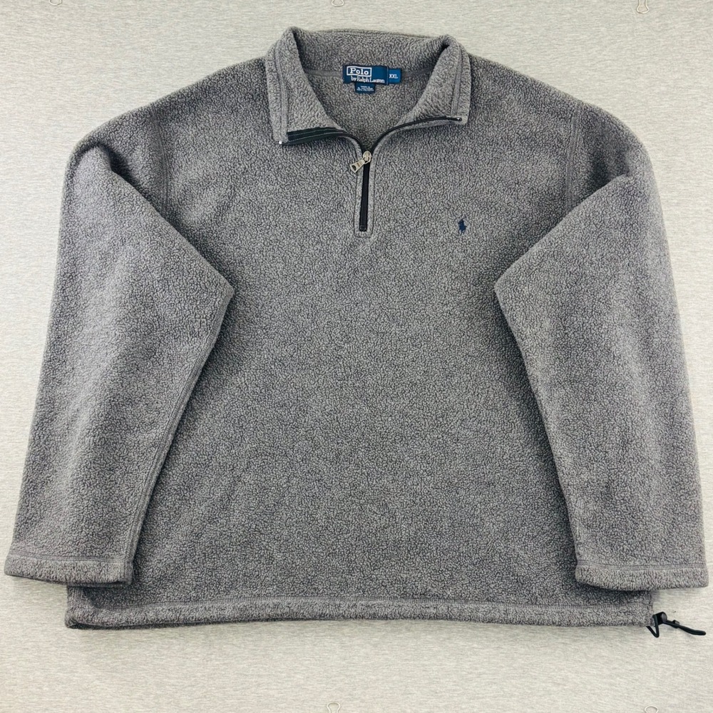 Vtg Polo Ralph Lauren 1/4 Zip Pullover Fleece Sweater Jacket Gray XXL